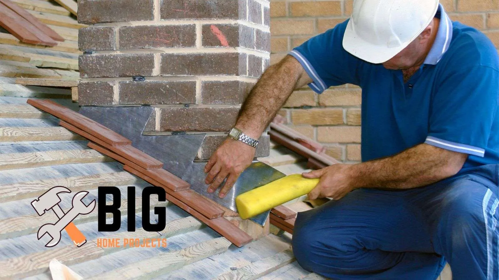 Roofer in blue shirt like in blue collar fixing roof - bighomeprojects.com